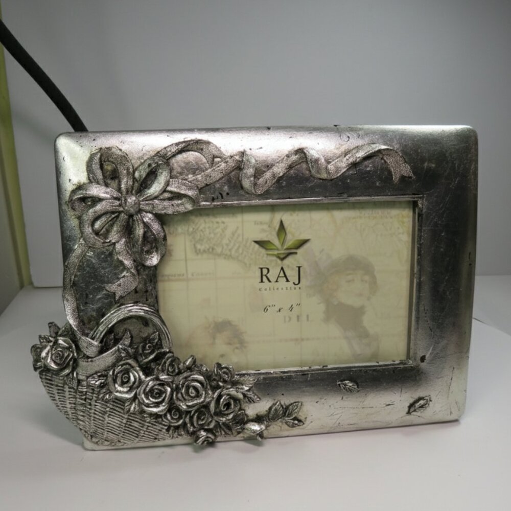 RAJ Collection: Floral Romantic Picture Frame Pewter Finish Distressed